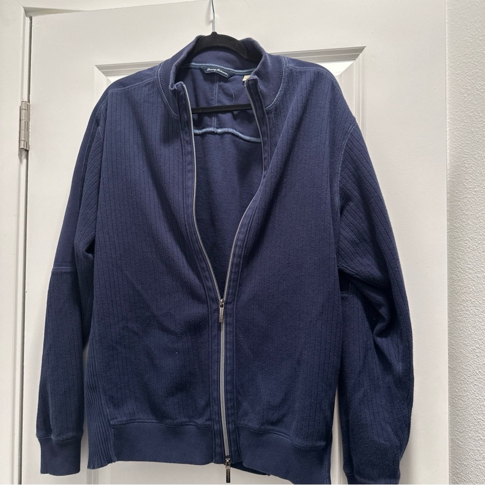 Tommy Bahama Men's Knit Ribbed Jacket Sweater Zip Up Cotton Blue xl